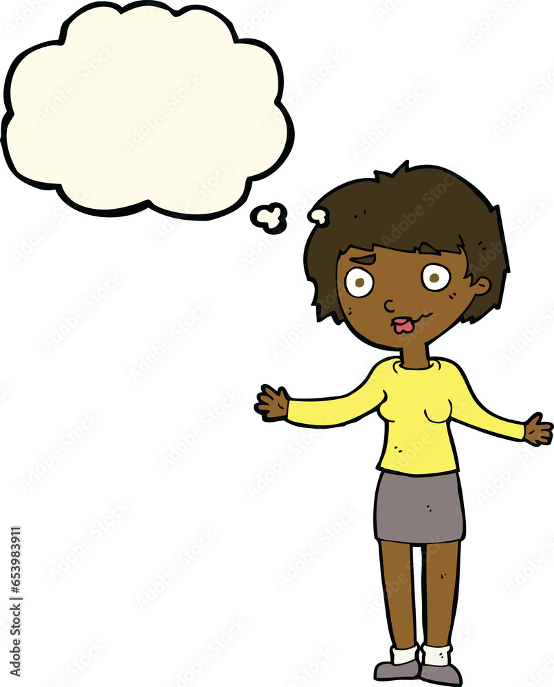 cartoon confused woman with thought bubble cartoon confused woman with thought bubble