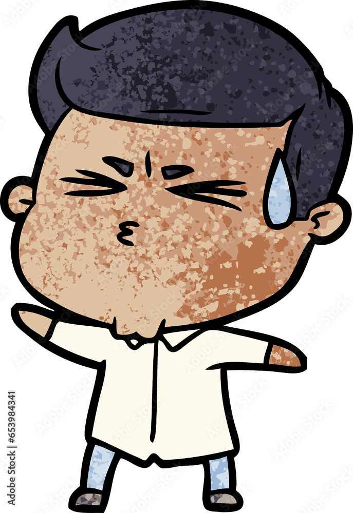 cartoon man sweating