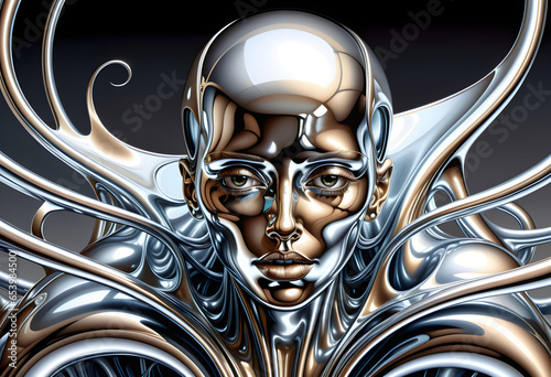 Obraz na płótnie surrealism liquid metal fantasy art portrait generative ai