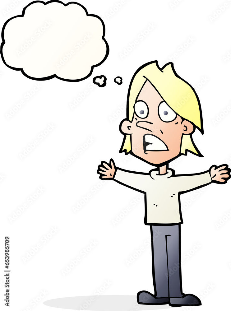 cartoon frightened man with thought bubble cartoon frightened man with thought bubble