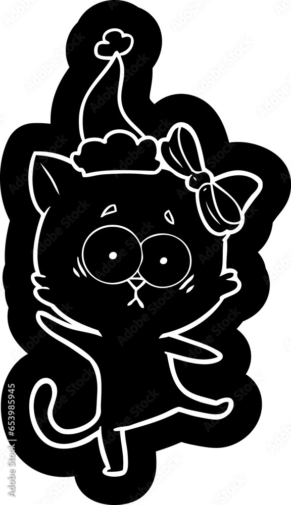 Obraz premium quirky cartoon icon of a cat wearing santa hat