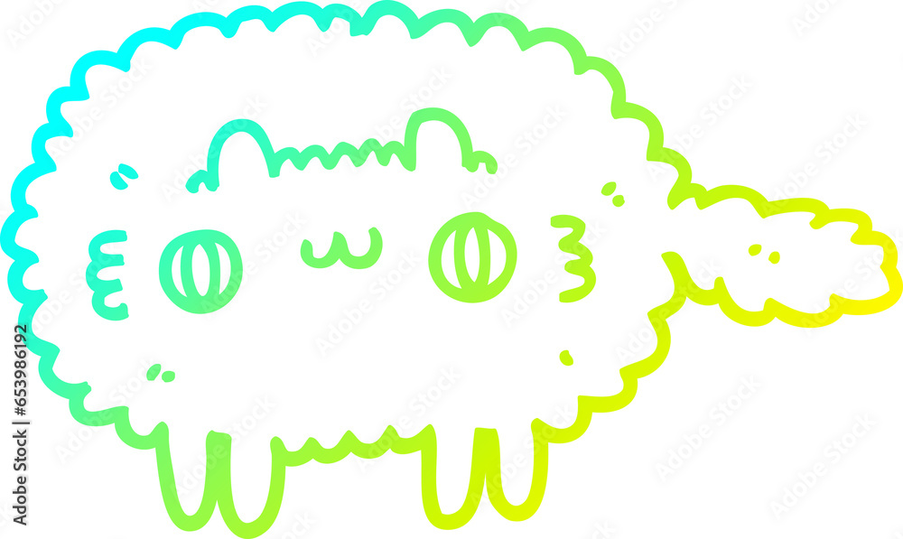 cold gradient line drawing of a cartoon cat