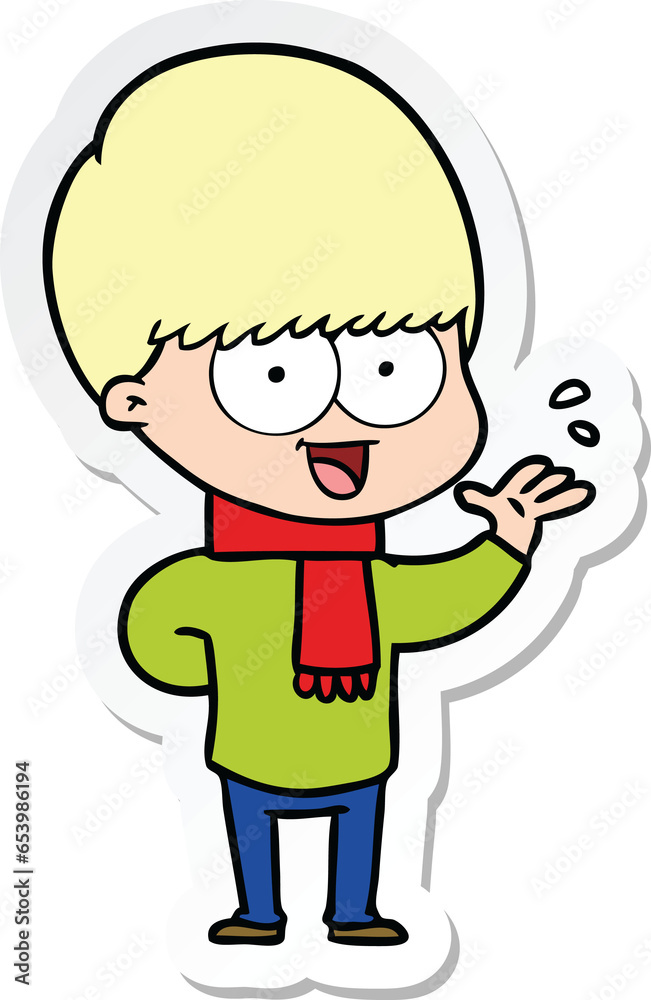 sticker of a happy cartoon boy waving sticker of a happy cartoon boy waving