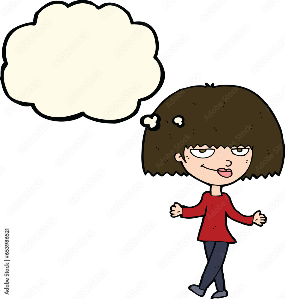 cartoon smug looking woman with thought bubble cartoon smug looking woman with thought bubble