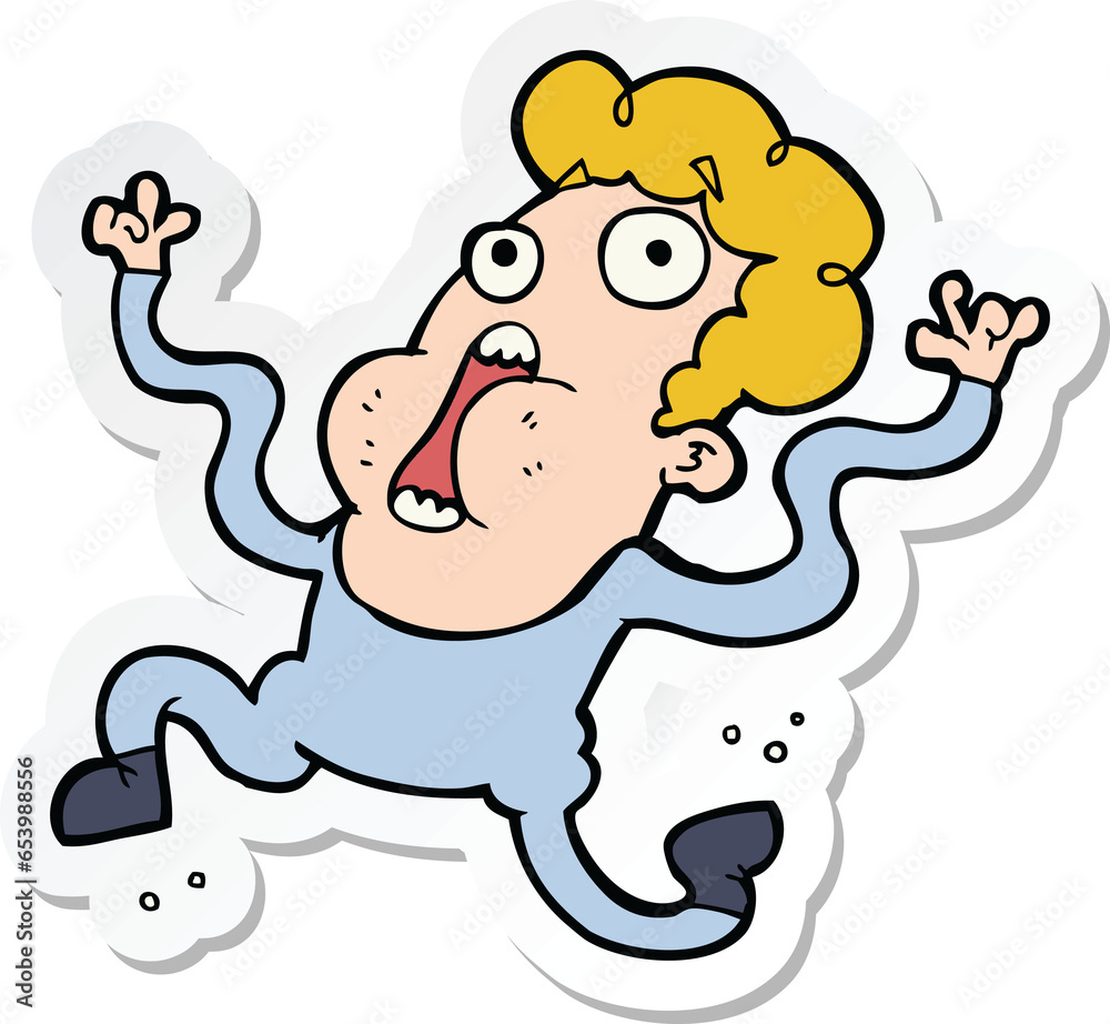sticker of a cartoon terrified man sticker of a cartoon terrified man