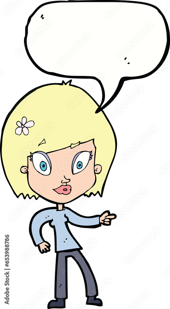 cartoon pretty woman pointing with speech bubble cartoon pretty woman pointing with speech bubble