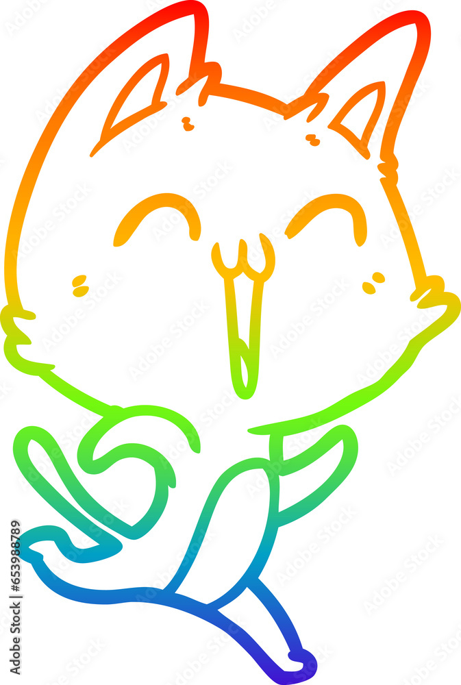 Fototapeta premium rainbow gradient line drawing of a happy cartoon cat