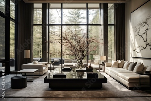 Stunning contemporary house ambiance showcasing elegant furnishings and stylish embellishments. Generative AI