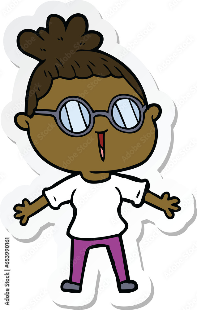 Fototapeta premium sticker of a cartoon woman wearing spectacles
