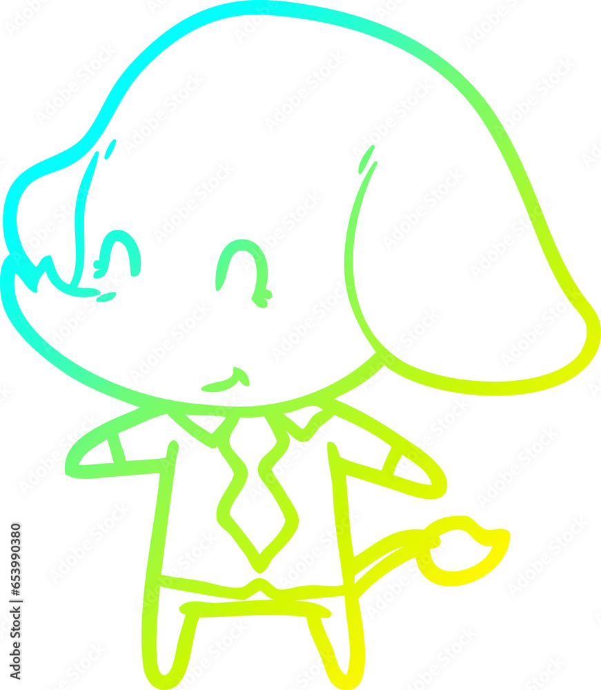 cold gradient line drawing of a cute cartoon elephant boss