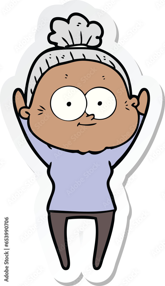 Fototapeta premium sticker of a cartoon happy old woman