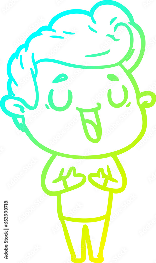 cold gradient line drawing of a happy cartoon man