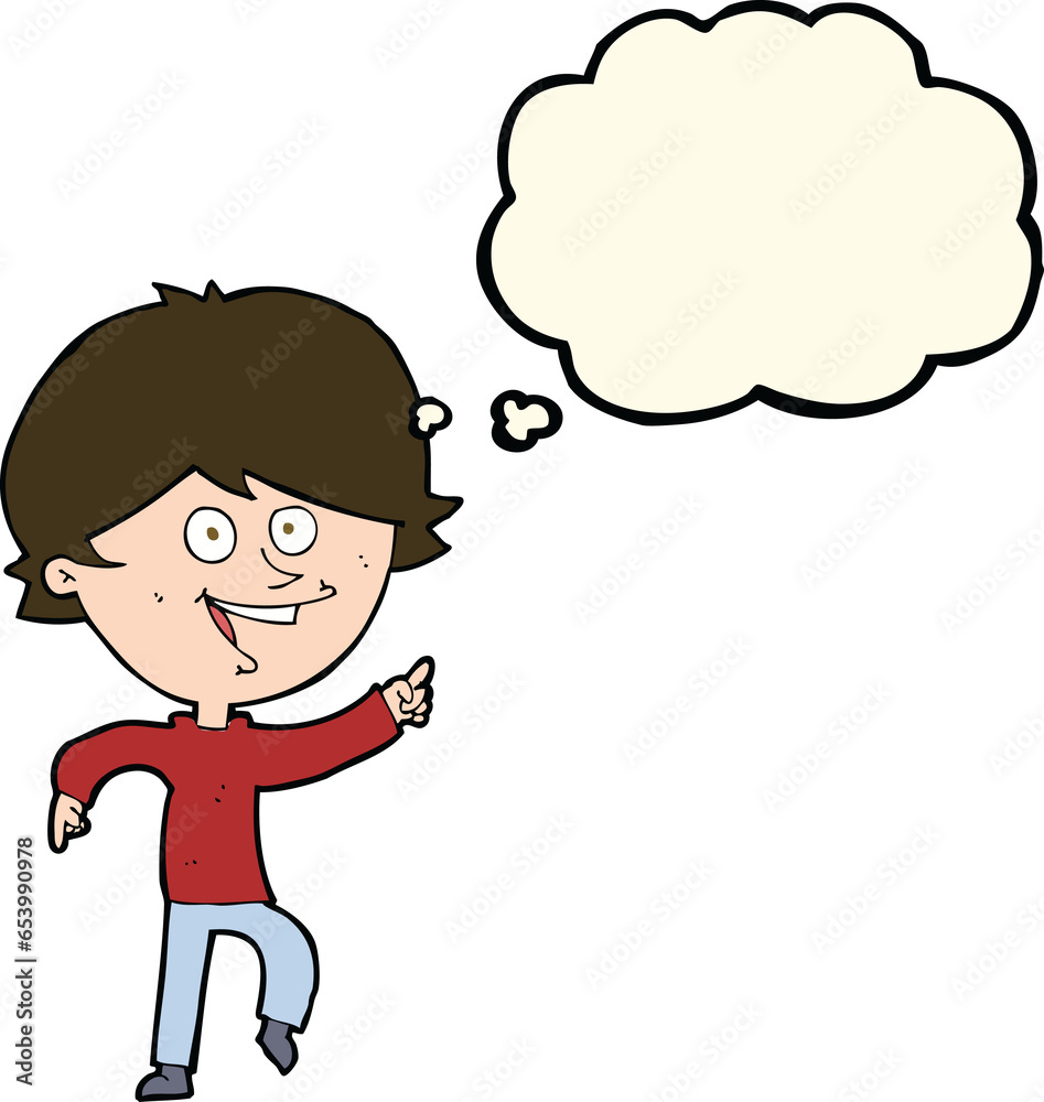 cartoon happy pointing man with thought bubble cartoon happy pointing man with thought bubble