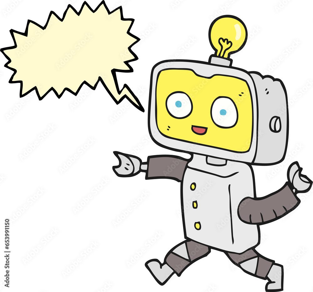 freehand drawn speech bubble cartoon little robot