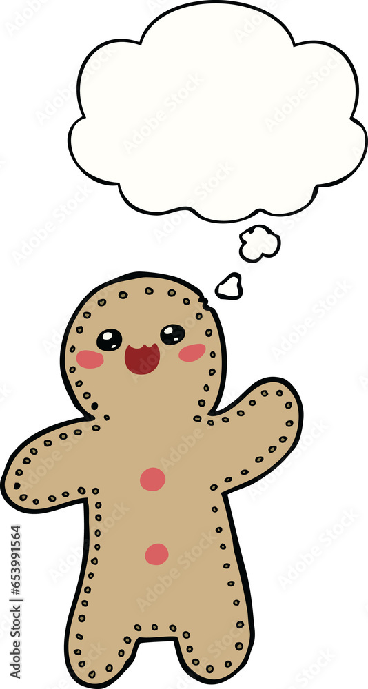 Obraz premium cartoon gingerbread man with thought bubble