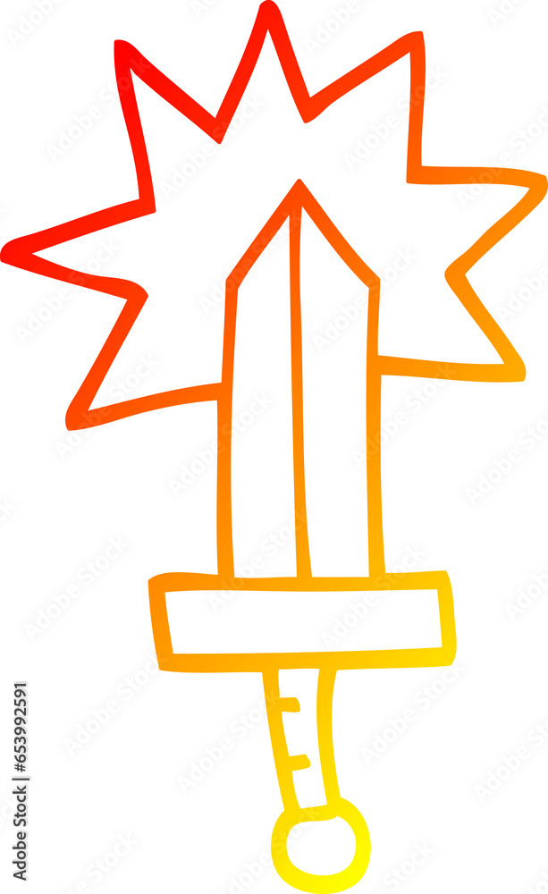 warm gradient line drawing of a cartoon sword warm gradient line drawing of a cartoon sword