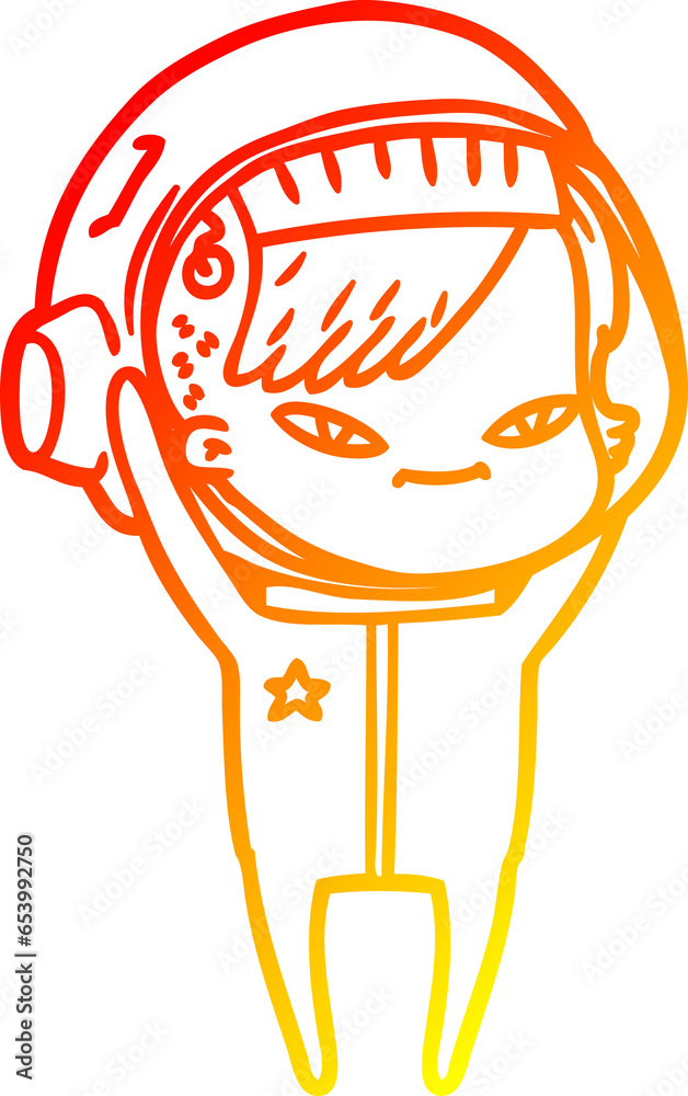warm gradient line drawing of a cartoon astronaut woman warm gradient line drawing of a cartoon astronaut woman