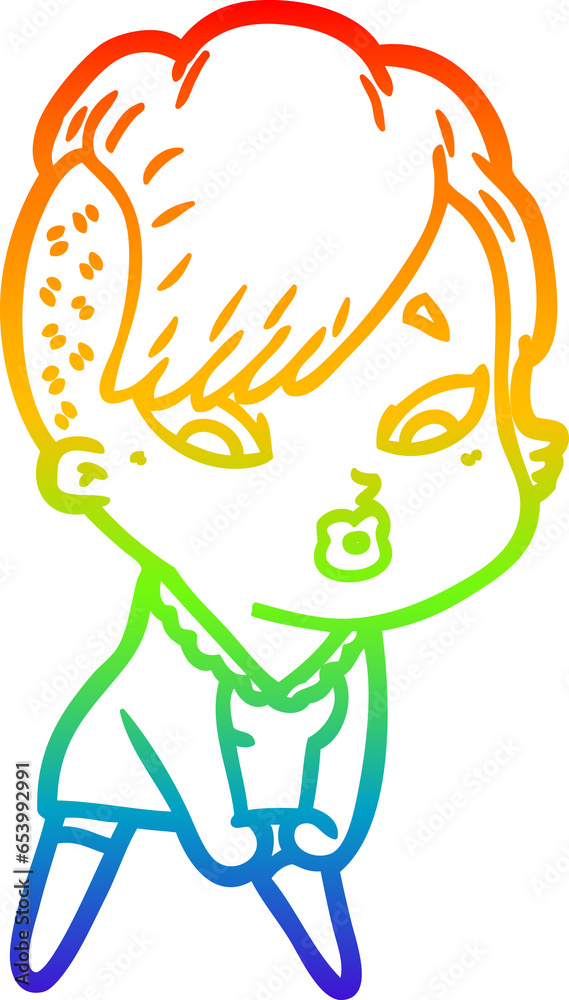 rainbow gradient line drawing of a cartoon surprised girl rainbow gradient line drawing of a cartoon surprised girl