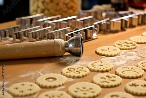 Making cookies in kitchen with cutters. Generative AI