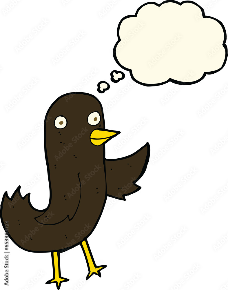 funny cartoon bird with thought bubble funny cartoon bird with thought bubble