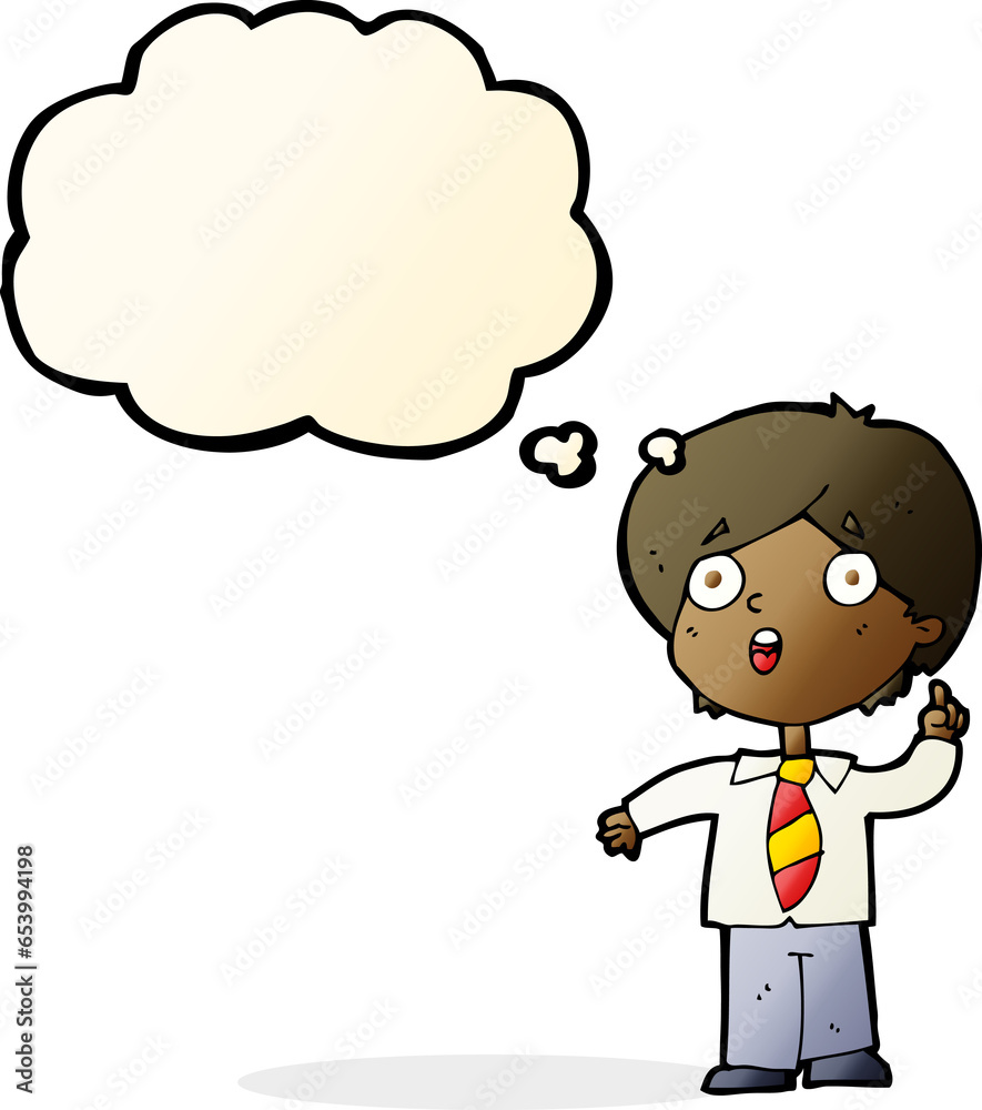 cartoon schoolboy answering question with thought bubble cartoon schoolboy answering question with thought bubble
