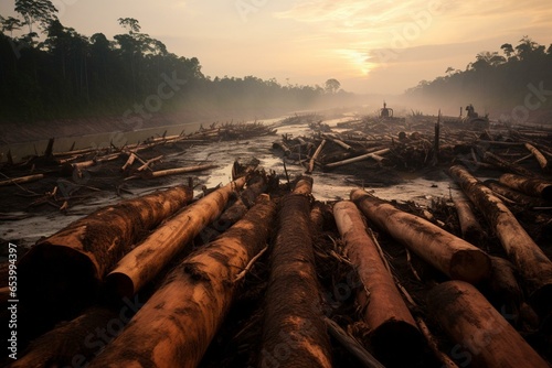 Destructive logging worsens deforestation and harm, demanding global rules and collaboration to fight it. Generative AI photo
