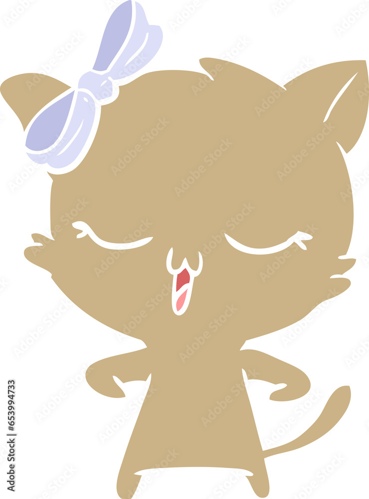 flat color style cartoon cat with bow on head flat color style cartoon cat with bow on head