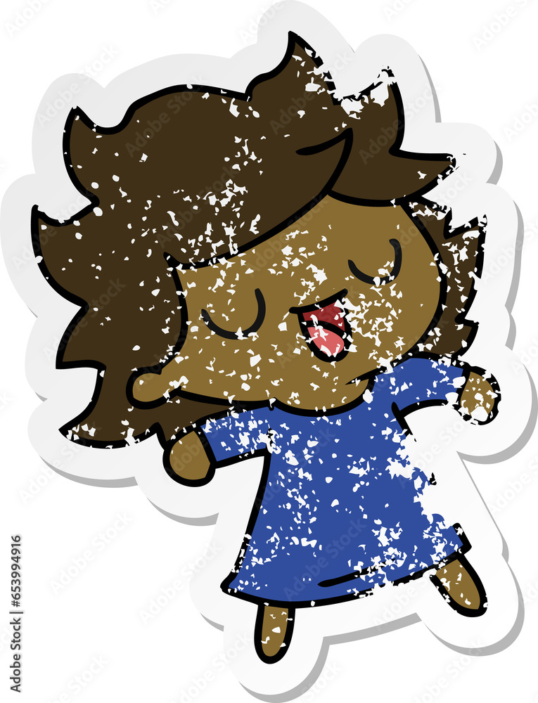 freehand drawn distressed sticker cartoon of cute kawaii girl freehand drawn distressed sticker cartoon of cute kawaii girl