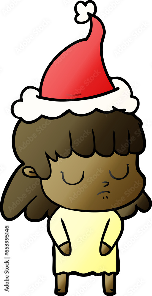 hand drawn gradient cartoon of a indifferent woman wearing santa hat hand drawn gradient cartoon of a indifferent woman wearing santa hat