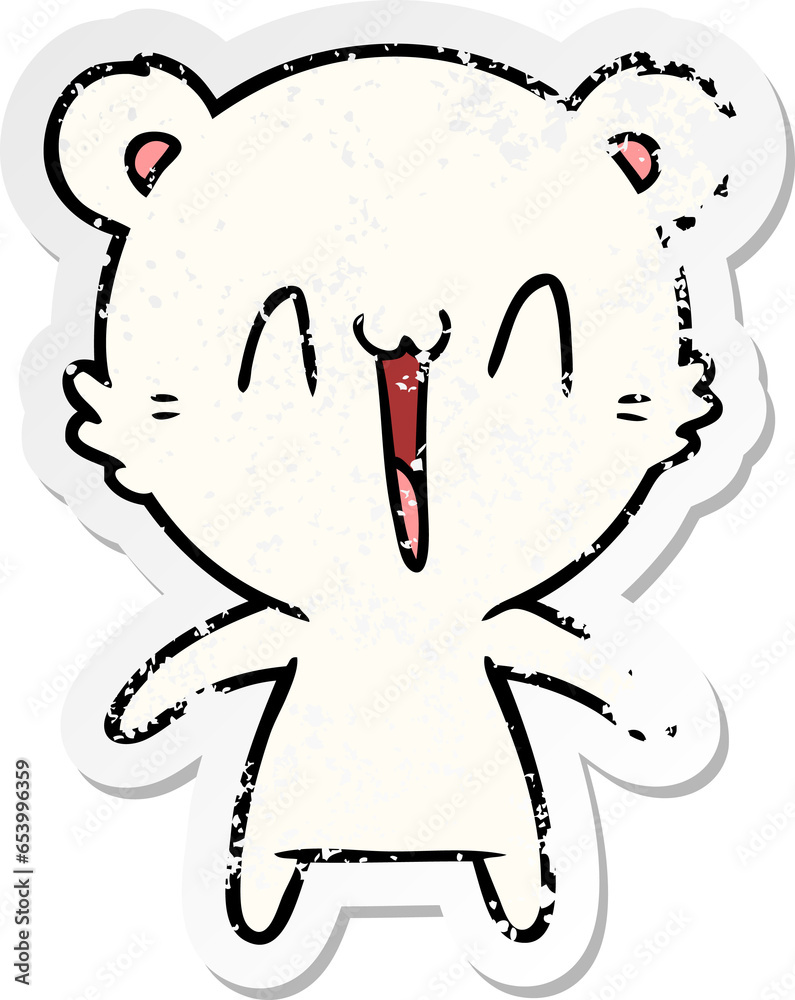 distressed sticker of a happy polar bear cartoon distressed sticker of a happy polar bear cartoon
