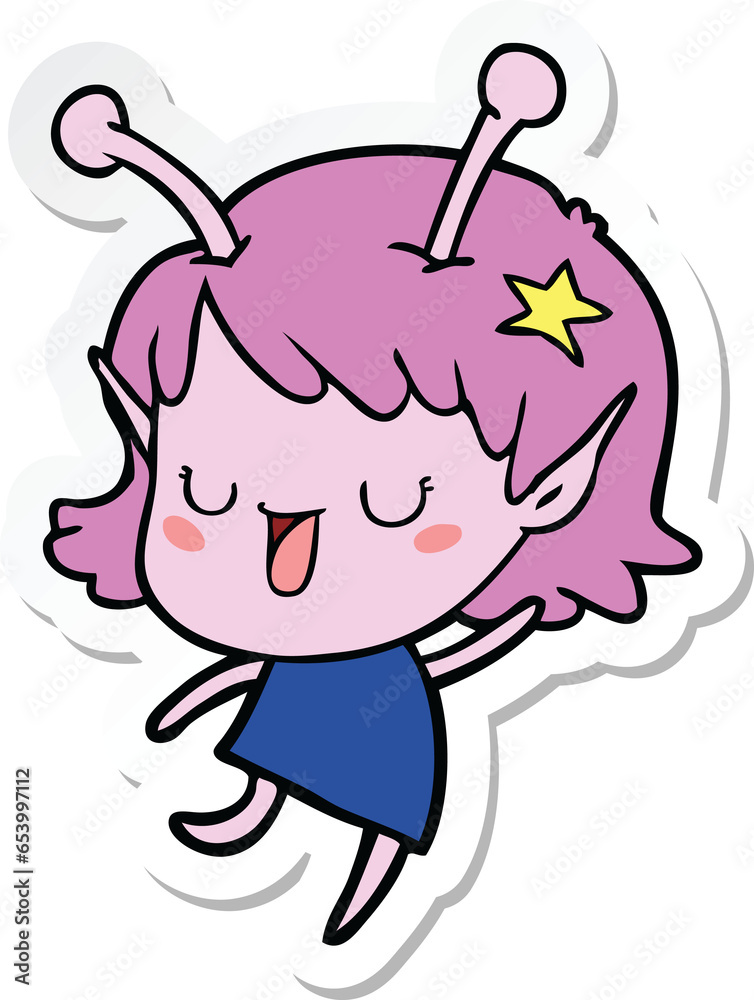 sticker of a happy alien girl cartoon laughing sticker of a happy alien girl cartoon laughing