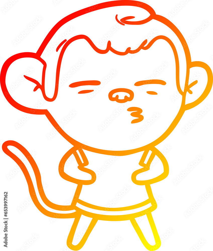 warm gradient line drawing of a cartoon suspicious monkey warm gradient line drawing of a cartoon suspicious monkey