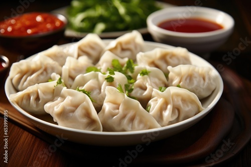 A visually striking shot capturing the fluffy texture and delicate beauty of a plateful of handmade tofu dumplings, gently steamed to perfection and served with a side of savory dipping