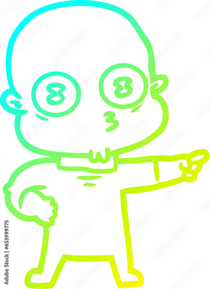 cold gradient line drawing of a cartoon weird bald spaceman cold gradient line drawing of a cartoon weird bald spaceman