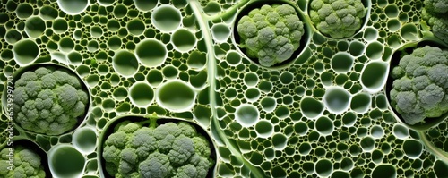 An artistic shot capturing the delicate and unique fractallike patterns of a raw broccoli, showcasing its intricate natural structure. photo