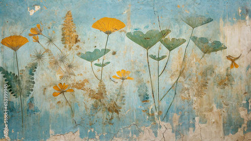 Wall fresco of plants like Ancient Roman and Greek art, old painting