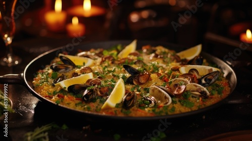 This paella pays homage to the earths bounty with a delectable assortment of wild mushrooms, including meaty shiitakes, delicate oyster mushrooms, and earthy porcinis, all incorporated into