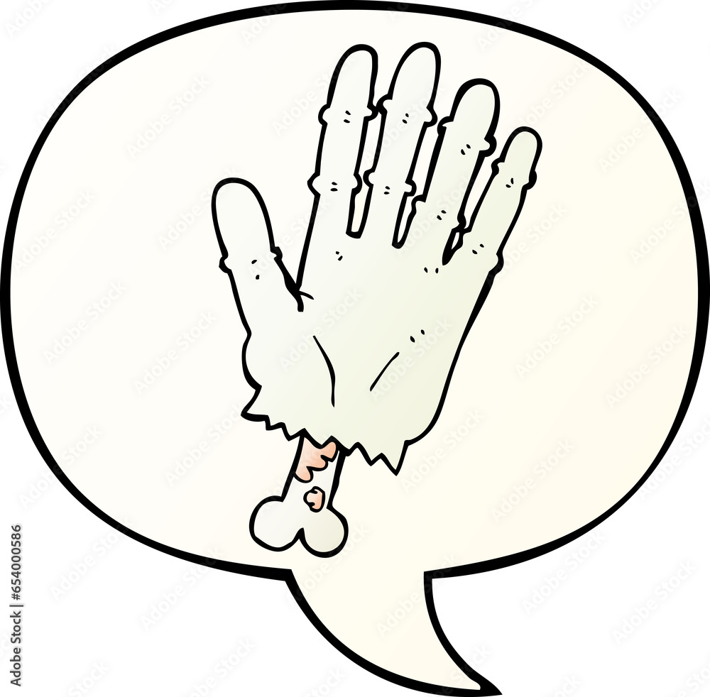 Fototapeta premium cartoon zombie hand with speech bubble in smooth gradient style