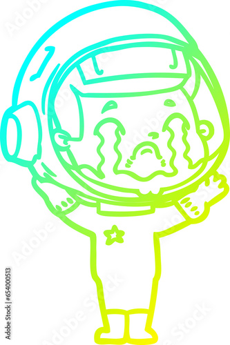 cold gradient line drawing of a cartoon crying astronaut