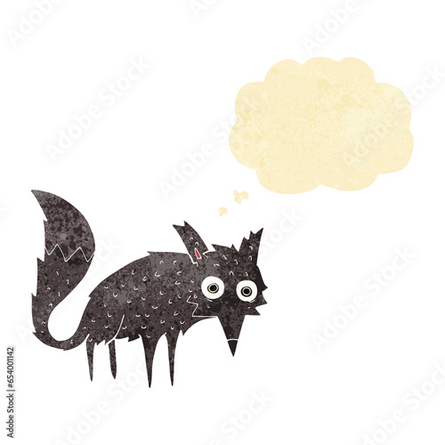 funny cartoon little wolf with thought bubble