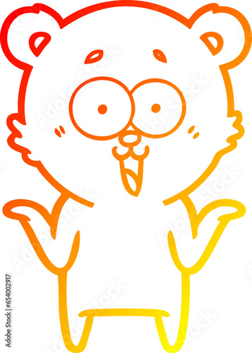 warm gradient line drawing of a laughing teddy  bear cartoon