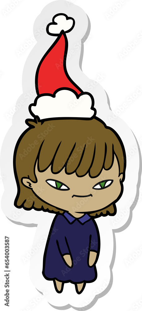 hand drawn sticker cartoon of a woman wearing santa hat hand drawn sticker cartoon of a woman wearing santa hat