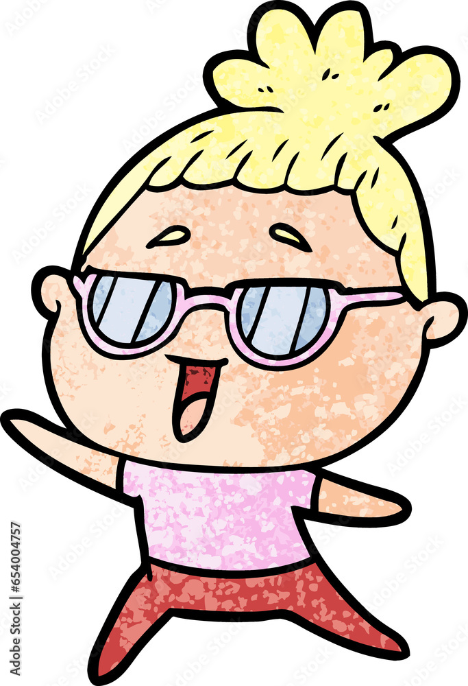 cartoon happy woman wearing spectacles