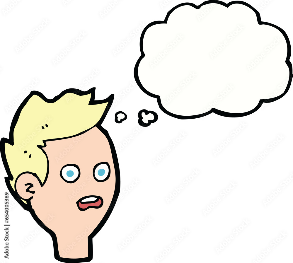 cartoon shocked man with thought bubble
