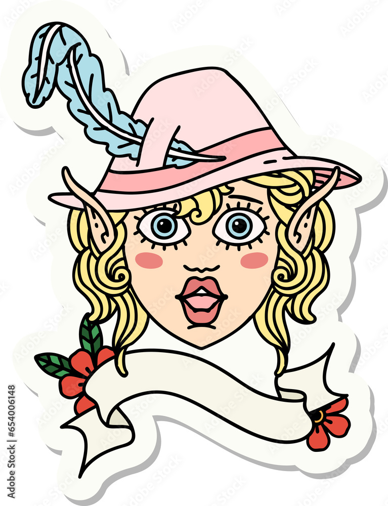 sticker of a elf bard character face sticker of a elf bard character face