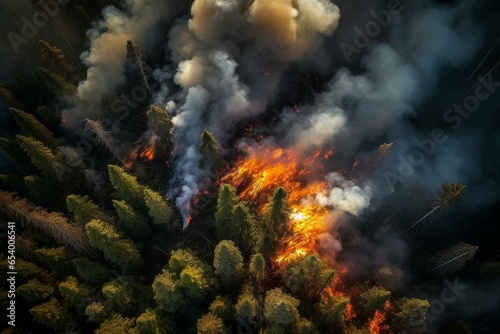 Stunning aerial perspective of a forest fire. Generative AI