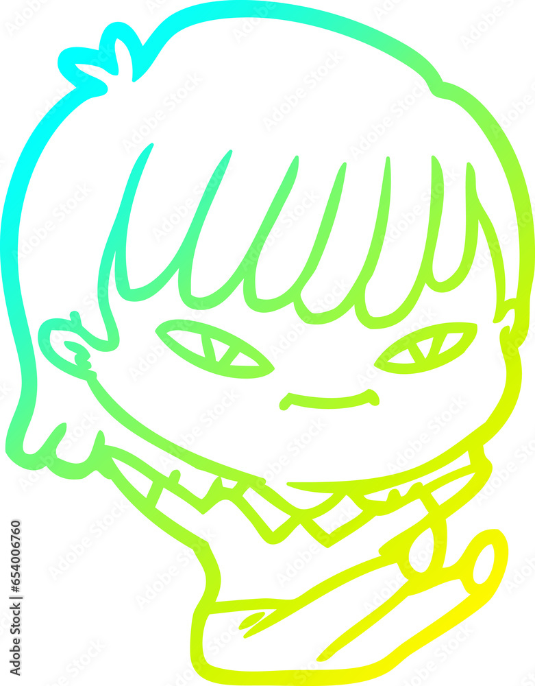 cold gradient line drawing of a cartoon woman cold gradient line drawing of a cartoon woman