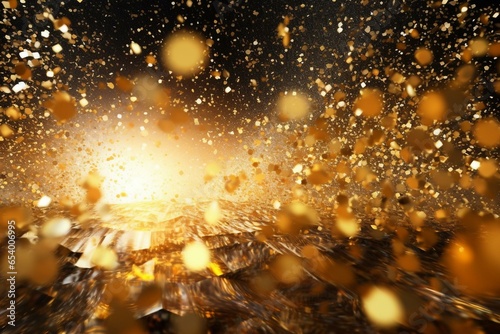 Shimmering gold particles create a lavish background. Generative AI