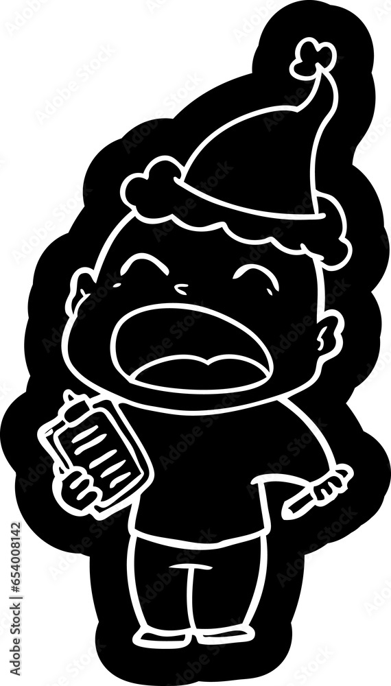 quirky cartoon icon of a shouting bald man wearing santa hat quirky cartoon icon of a shouting bald man wearing santa hat