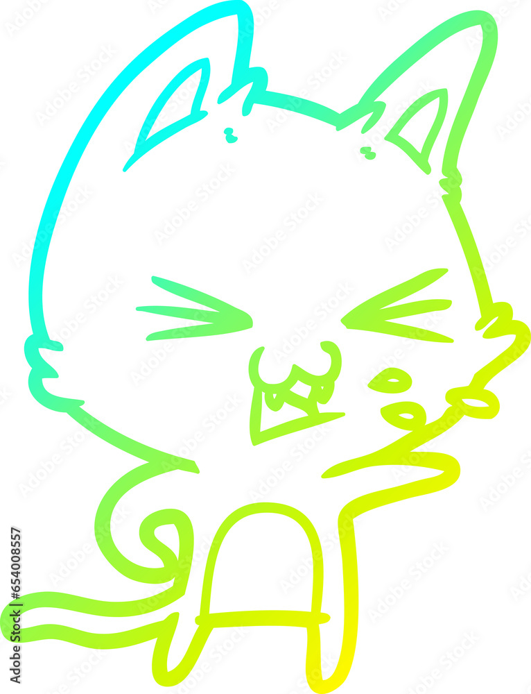 cold gradient line drawing of a cartoon cat hissing cold gradient line drawing of a cartoon cat hissing